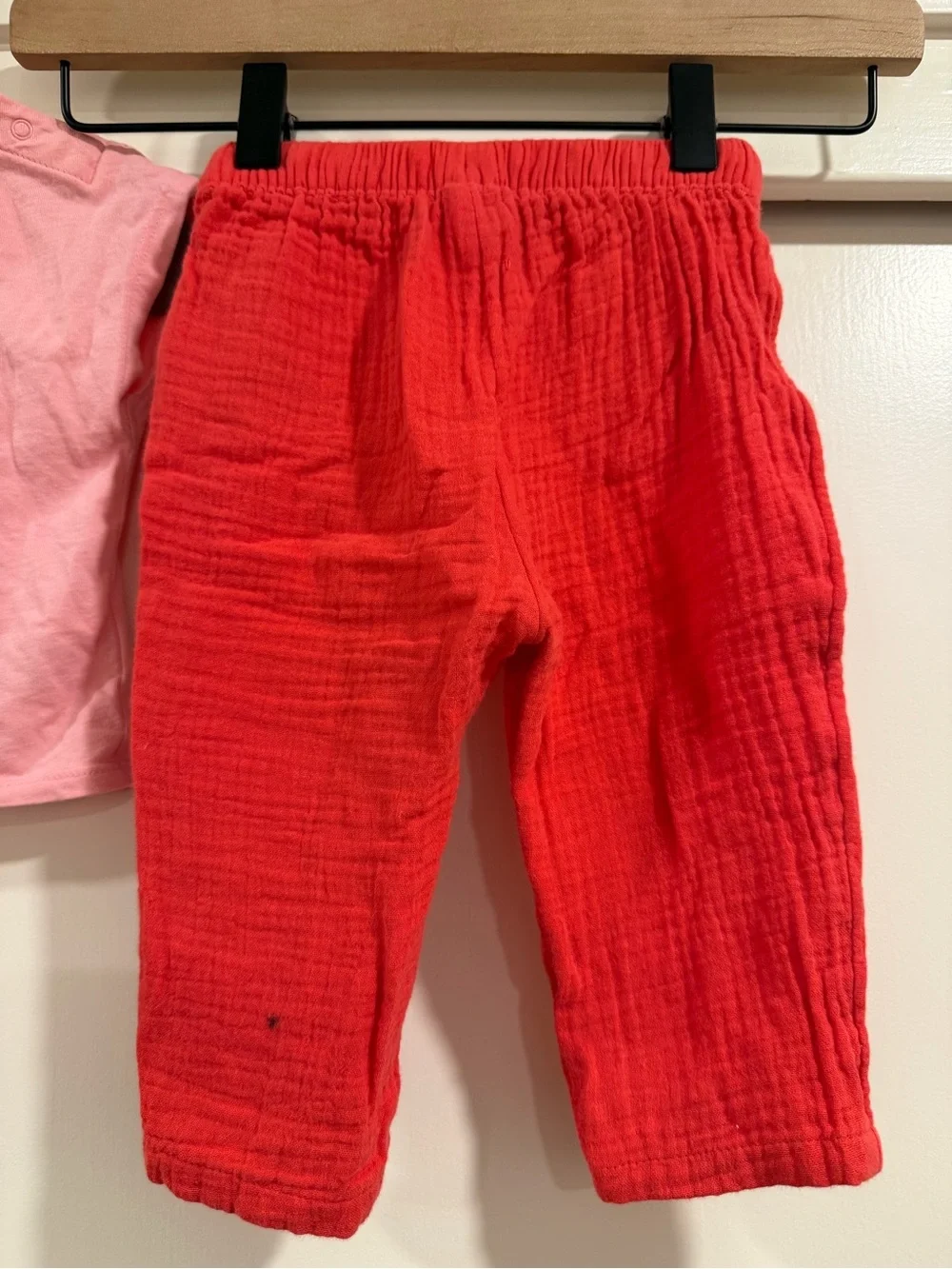 Old Navy Pink Strawberry Tee & Red Drawstring Pants with Floral White Overalls‎